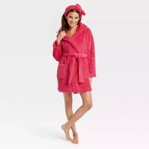 Colsie Pink 2-piece Cozy Robe and Headband Set with Belt size Medium/Large NWT